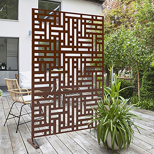 Elevens Terrasse Sichtschutz Balkon Deko Sichtschutz Set mit Ständer, Outdoor Dekor Sichtschutzzaun Bildschirm, Innenraum Deko Trennwand (Geometrie-Braun)