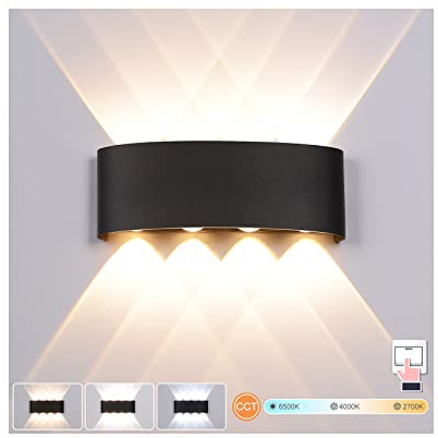 LED Wandleuchte Innen,Wandleuchte Dimmbar Wandlampe 18W Warmweiß|Kaltweiß|Neutralweiß Einstellbar Modern Wandlampen Innen Wandleuchten Außenwandleuchte Wasserdicht Außenlampe Aussenleuchte(Schwarz)