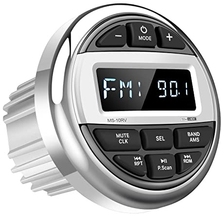 Bluetooth marin båtradiomottagare: Vattentät stereosystem med marin mätare – HD LCD-skärm AM FM-tuner MP3 AUX-in USB inbyggd EQ