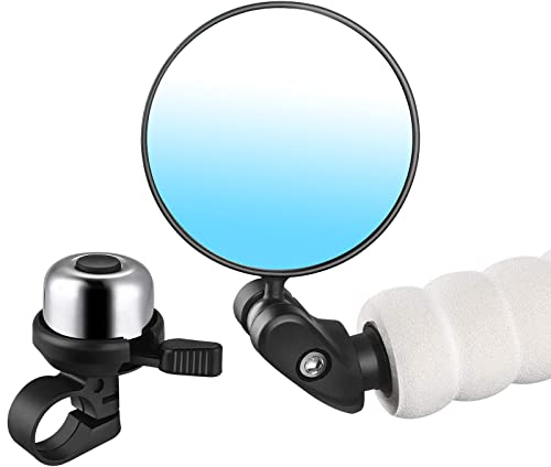 MYSUNBAR Espejo de bicicleta + campana para bicicleta, ajustable 360°, espejo retrovisor para bicicletas de montaña de carreras (1 unidad), con timbre de bicicleta (plata) para adultos y niños