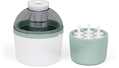 Livoo - Sorbetière électrique DOM461 – Machine à glace – pour la préparation de glaces, sorbets et yaourts glacés - Cuve 1 L – avec moule pour 7 bâtonnets glacés Blanc/Gris