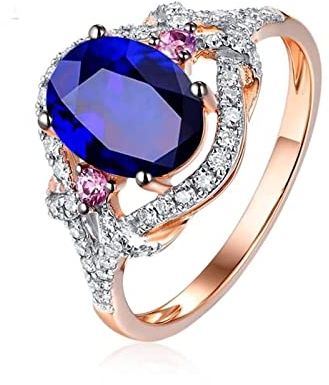 Rotgold Ring Damen, Eheringe Nordisch 18 Karat (750) Rotgold mit 1,1ct Blau Ovalschliff Saphir Größe 53 (16,9)