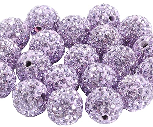 Spritewelry 20 Stück Violett Tschechische Kristall Disco Kugeln Ton Perlen 10 mm Kristall Strass Pavé Disco Perlen Polymer Clay für Armbänder Halskette Ohrringe Schmuckherstellung 1,5 mm Loch