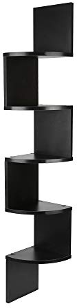 Eckregal, Wandregal, Regal in Zickzack-Form, Bücherregal, Hängeregal, für Bücher, CDs und DVDs (20 x 20 x 120 cm (Schwarz))