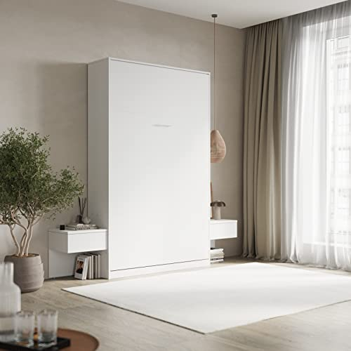 SMARTBett Set Schrankbett Classic Vertikal 160x200 mit 2 Nachtkonsolen Weiss