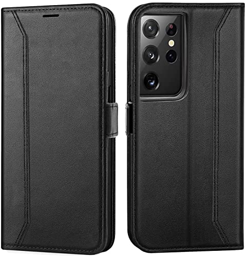 Verco Handyhülle für Samsung Galaxy S21 Ultra, 6,8 Zoll Premium Klapphülle Handy Flip Case für Samsung S21 Ultra 5G Hülle Book Case Tasche, Schwarz