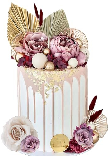 Décoration de gâteau bohème en feuilles de palmier rouge bordeaux pour décoration de gâteau de mariage, fête prénatale, fête d'anniversaire