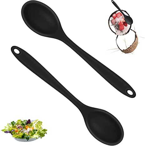 2 Stück Kochlöffel Silikon Antihaft Küchen Löffel Silikon Rührlöffel für Küche Kochen Backen Rühren Schwarz