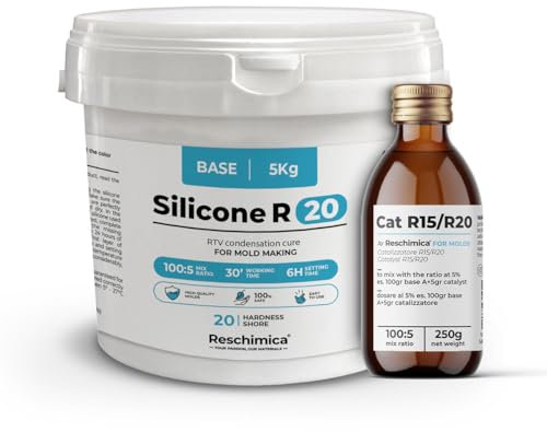 R20 Gomma Siliconica Liquida Bicomponente 20 Shore, stampi resistenti e duraturi, facile da usare e inodore, ideale per il DIY, compatibile con resina, cera, gesso ed altri materiali (1 kg)