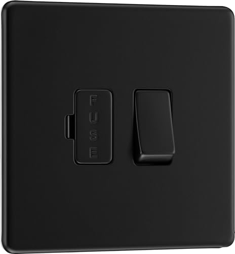 BG Electrical Switched Fused Connection Unit, Fused Spur Switch, Double Pole, Screwless Front Plate, Slim Profile, Premium Flatplate, Matt Black, 13A, FFB50