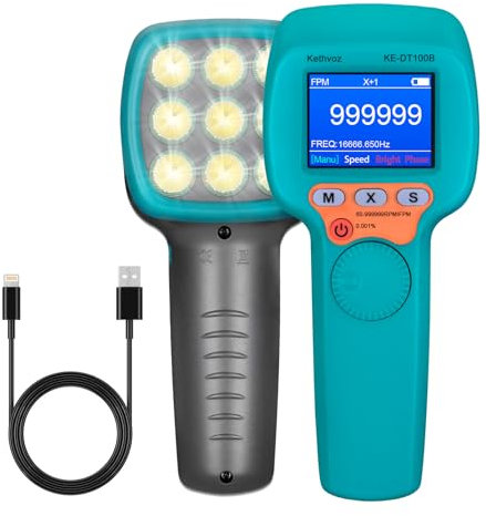 Stroboskop-LED-Drehzahlmesser, Kethvoz Digitaler Stroboscope Tachometer Messen Drehzahl von 60-999999 RPM/FPM Hz mit 0,001% Genauigkeit, Datenspeicher, Industrie Speedometer DT100B für Elektromotoren