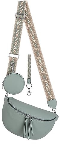 Bauchtasche Umhängetasche Crossbody-Bag Hüfttasche Kunstleder Italy-Design (L.Green)