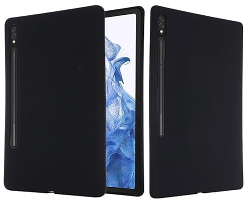 Funda para tablet Samsung Galaxy Tab S8 Ultra de 14.6 pulgadas 2022 (X900 X906), funda de silicona líquida, goma de gel suave flexible, cubierta protectora a prueba de golpes, color negro