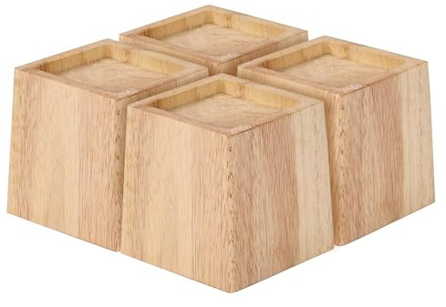 TQVAI Lot de 4 Rehausseur Pieds de Lit en Bois, Lourd Pied de Meuble, Supporte 1000KGS, Augmentation Pieds de Lit 9 CM, Pieds de Canapé Hauteur de Levage du Canapé de Table de 3,5 Pouces, Naturel