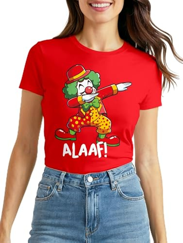 MoonWorks Slim Fit Damen T-Shirt Alaaf Helau Fasching Karneval Dabbing Clown Kostüm-Ersatz Last Minute Faschingskostüme Frauen Funshirt Rot L