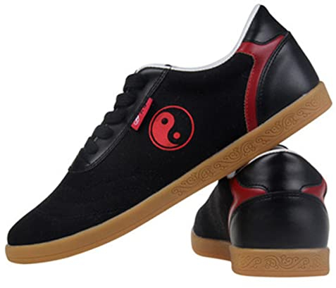 VIBLiSS Kampfsport Schuhe, Unisex Tai-Chi Schuhe Leder Kung-Fu Trainer rutschfeste Atmungsaktive Outdoor Sport Fitness Übung Sneaker Für Frauen Männer,Schwarz,44 EU