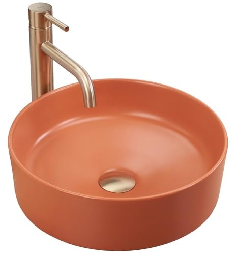 Rea Aufsatzwaschbecken SAMI TERRA MATT Waschtisch Handwaschbecken Waschschale Waschbecken für Badezimmer aus hochwertiger Keramik 37 x 37 x 13,5 cm (Orange/Kupfer)