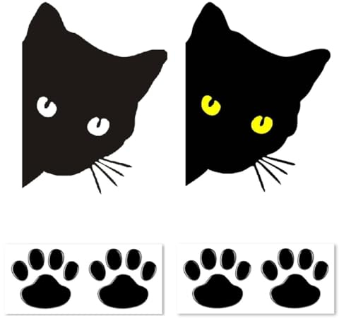 TNSRAY 2 Pezzi Adesivo Sticker Testa Gatto per Auto Moto Scooter Camion Camper, Adesivo Gatto Nero Divertente+2 Paia Zampette,Cat Car Tuning Simpatico Adesivo per Decorare CIO' Che Vuoi