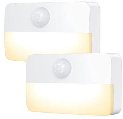 Ankilo Motion Sensor Light Lot de 2 veilleuses LED avec détecteur de mouvement Blanc chaud Acrylonitrile Butadiène Styrène (ABS), Minimaliste, 0,4 W, Fonctionnement à piles, Montage mural, Intérieur