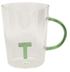 LA PORCELLANA BIANCA - Tazza Lettera 'T' in vetro borosilicato, capacità 400 cc, collezione Allalettera
