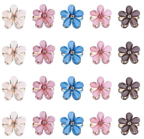 20 Stk Blumen Haarspangen, Mini Diamant Haarschmuck, Kleine Blumen Haarklammer für Damen, Mädchen, Alltag, Foto, Party, Hochzeit - Schwarz, Weiß, Lila, Rosa, Blau