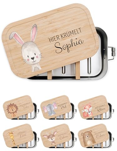 wunderwunsch® - Personalisierte Brotdose für Kinder - Robuste und Individuelle Edelstahl Brotdose mit Namen - Personalisierte Geschenke für Kinder (GROSS Edelstahl,Hase)