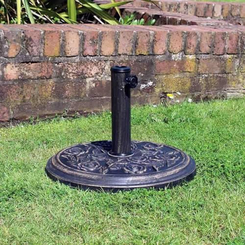 Unibos Heavy Duty 9kg Cast Iron Effect Parasol Base with Floral Pattern Heavy Duty Metal Garden Patio Furniture Stand for Umbrella Cast Iron Effect Parasol Base