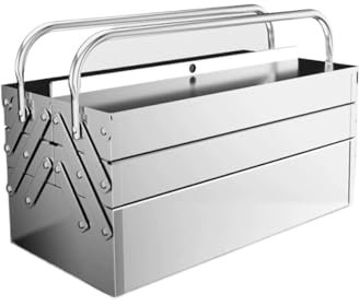 Werkzeugbox Werkzeugkoffer Tragbarer Werkzeugkasten aus Edelstahl mit ausklappbarer Organizer-Aufbewahrung auf 3 Ebenen – robuster Metallrahmen mit glatten freitragenden Metallverschlüssen – for Trag