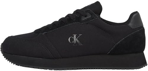 Calvin Klein Runner Sneaker Hombre Sock Laceup Canvas con Logotipo, Negro (Triple Black), 44