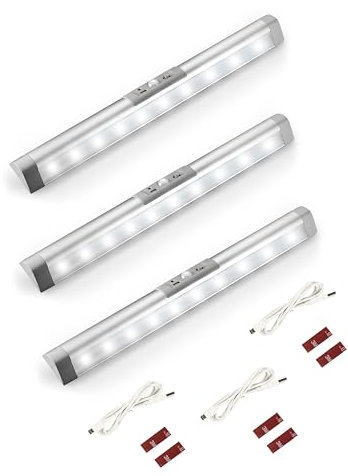 Joyzy 3 Pack Motion Sensor Wardrobe Lights, LED Cupboard Light, Eye Protection Design Under Cabinet Lighting, Automatic Wireless Rechargeable Closet Lamp