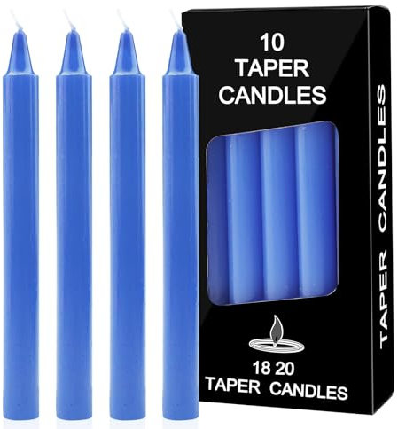 Bolosa 10 Stück Stabkerzenn Blau, Spitzkerzen, Lange Kerzen, Stabkerze, Lange Brenndauer, Geeignet für Bankette, Partys, Familienessen, 18 x 1,8 cm