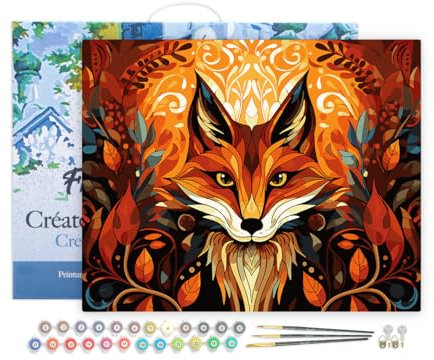 Figured'Art Peinture par Numéro Adulte avec Cadre Renard Art Déco - Activité Manuelle Kit de Loisir Créatif DIY Numéro d'Art Complet - 40x50cm toile tendue sur châssis