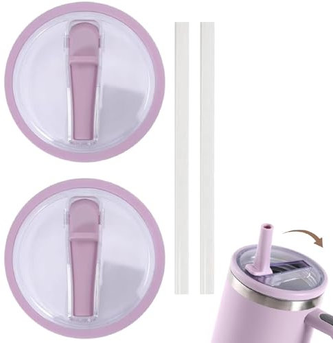 4 Stanley Cup Lids - Replacement Flip Straw Tumbler Lids for 40 Oz Tumbler with Handle (Light Purple)