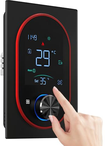Irishom Intelligenter Thermostat für Hauswasser, elektrische Heizung, Wasser, Gaskessel, AC-Thermostat mit digitalem VA-Touchscreen und einstellbarem Knopf