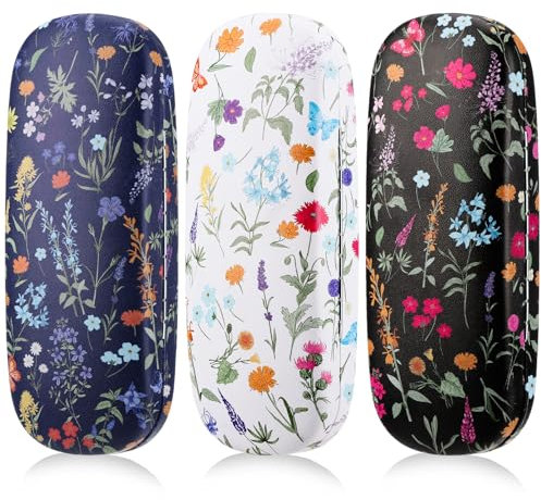 Zuimei Custodia rigida per occhiali, in pelle PU, con panno di pulizia, portatile, da viaggio, per donne, ragazze, uomini, 3 pezzi, Multicolore, Taglia unica