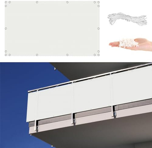 Balkon Sichtschutzzaun Sichtschutz 3m x 6m Weiß Schild Mesh mit Seil und Aluminium Ösen Gartenzäune für Mauer Garten Hof Schutz gegen guckende Toms und neugierige Nachbarn