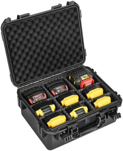 Storage Case for Dewalt/Milwaukee Battery - Waterproof Hard Tool Battery Bag for 8v/12v//20v/60v Max XR Battery & Charger, Organizer Box for Dewalt/Milwaukee 2.0-12.0 AH Battery(Case Only)