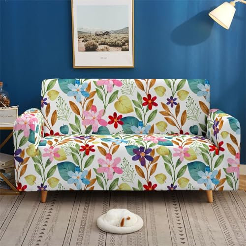 Odot Sofa Überzug, Sakura-Rose Sofabezug Ecksofa, Couch Überzug für 1/2/3/4 Sitzer, Sofa Überzug, Elastische sofabezug L Form rutschfest Sofaschoner, für Schmücken (Blumen,3 Sitzer)