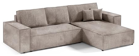 Generisch Cord Eckofa Mille L Ecksofa mit Bettkasten Cord Sofa mit Schlaffunktion, 4 Sitzer Sofa (POSO 02)