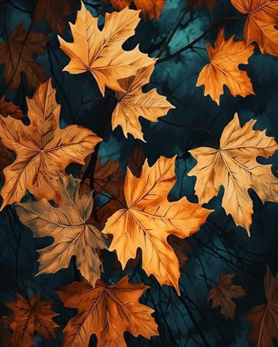 ANSIWEIGO Malen nach Zahlen für Erwachsene,Blätter Ahorn Herbst,Ölgemälde-Set zum Selbermachen auf Leinwand mit Pinseln und Acrylpigment,40x50cm,ohne Rahmen