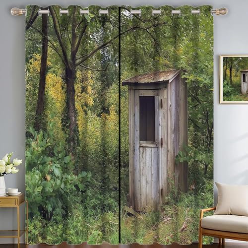 SMBHIAON Thermovorhang Altes Holzhaus Kälteschutz Gardinen mit Ösen H240 × B140 cm (2er Pack) Blickdichte Vorhänge dichtes Buschwerk Schlafzimmer Blackout Curtain Verdunkelung Wärmeisolierend
