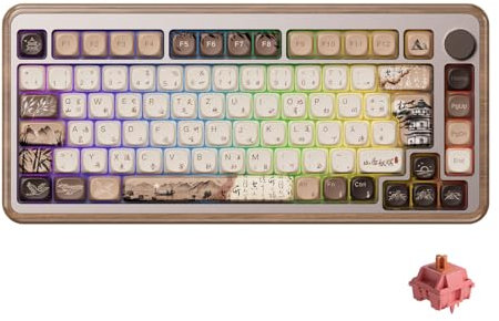Akko MU02 VIA Gaming-Tastatur mit Walnussholzgehäuse, 75% RGB, 2,4G Wireless/Bluetooth/Kabelgebunden, Hot-Swap-fähige mechanische Tastatur, ISO-Layout (Mountain Seclusion, Palisander-Schalter)