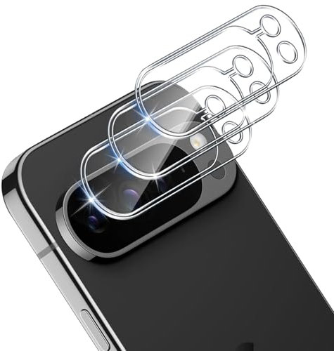 Xunzii 3 Pezzi Pellicola Fotocamera per Google Pixel 9 Pro, Durezza 9H Vetro Temperato Camera Protezione Lente, Anti Graffi Senza Bolle HD Trasparenza Lente Protettiva Film