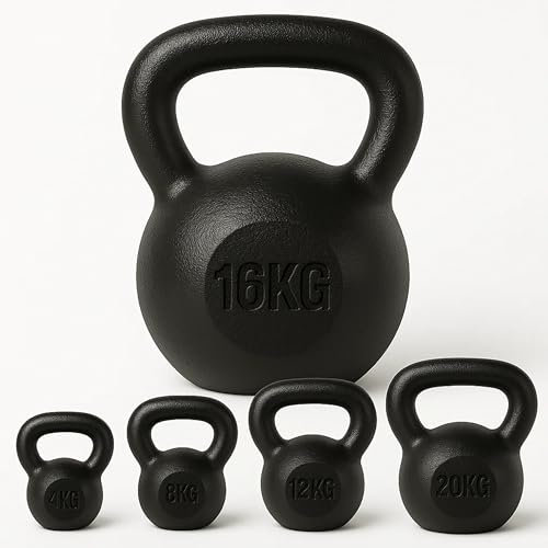 st Iron Kettlebell Set by Fitness King | Ranging from 4kg to 20kg Kettlebells Weights, Kettle Bell Set Women & Men | Kettle bells for Home and Gym Fitness Workout for Bodybuilding (12, Kilograms)
