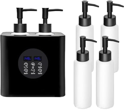Double Base Massage Oil Warmer, Professional Lotion Warmer Cream Warmer with 4Bottles Winter Automatic Heated Body Bottle Cream Dispensers Heater for Salon, Barber Shop, Home (Black)