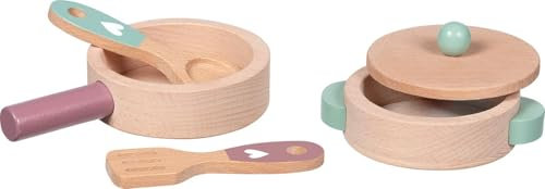 goki Küchenliebe 51459 Set de cuisine 5 pièces en bois avec poêle, casserole avec couvercle, cuillère et spatule
