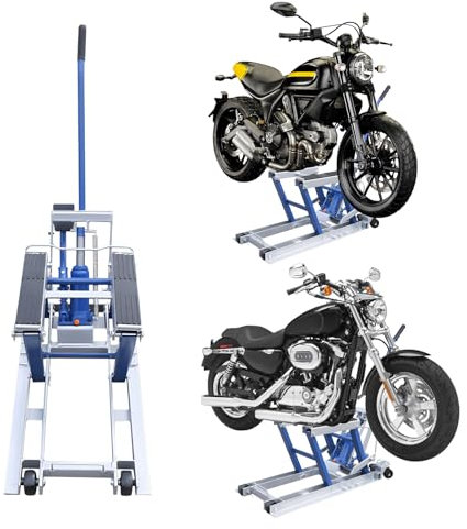 TkkMivcOC Motorrad Hebebühne, Profi Hydraulischer Motorrad Ständer, Motorradheber bis zu 680kg, Einstellbare 120-387mm Montagebock Motorradlift, für Motorradreparatur Geeignet，Blau
