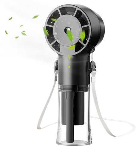 Gihioue Ventilateur Portable - Ventilateur de Cou Portable à Porter Autour du Cou 12000 RPM Haute Vitesse - de Nuque Rechargeable USB Portable avec Pulvérisation d'Eau pour Voyage et