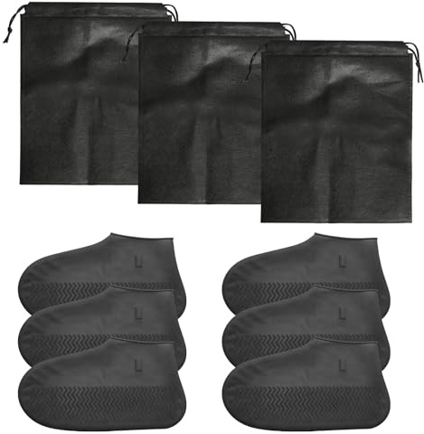 Rieoany 3 Pares de Cubrezapatos Impermeables de Silicona - Cubiertas Para Botas de Lluvia Reutilizables y Lavables Para Hombre y Mujer, Talla L (Negro)