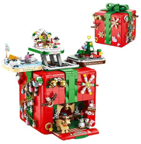 Weihnachts Haus Mini Bausteinset mit Licht, 1873 Stück Weihnachts Architekturmodell Spielzeug, Festliches Klemmbausteine Geschenk